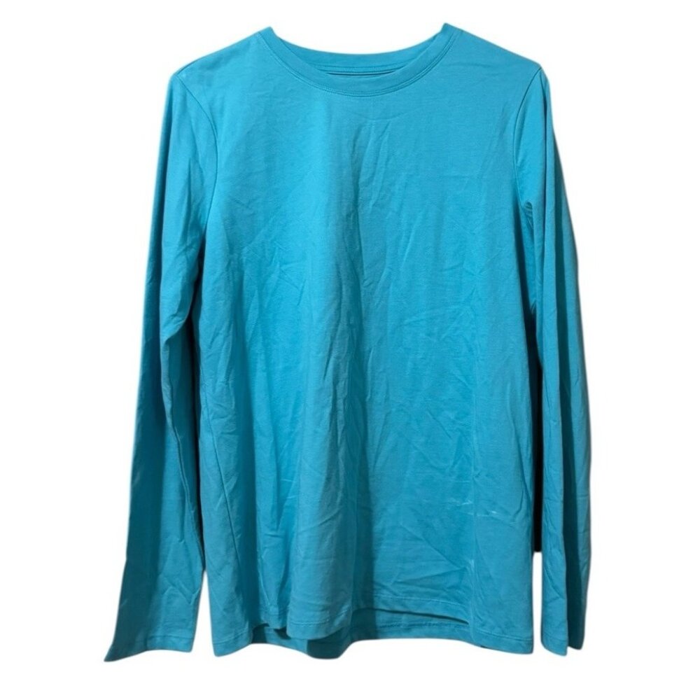 Lands End Supima Cotton Long Sleeve Crewneck T-Shirt Size Medium 10-12 Blue READ